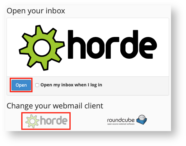 Click on Horde to Switch Webmail Clients and Click the Open Button Click on Horde to Switch Webmail Clients and Click the Open Button