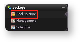Select Backup Now from the Backups Section Select Backup Now from the Backups Section