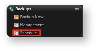 Select Schedule from the Backups section Select Schedule from the Backups section