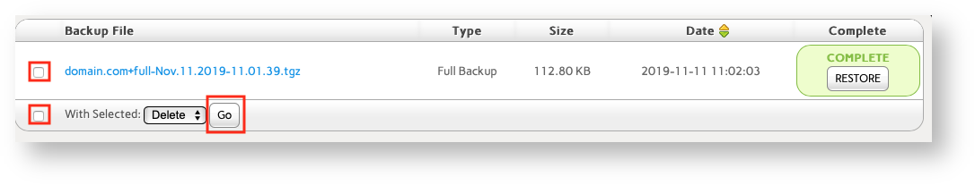 Select the Backups to Remove and click the Go Button Select the Backups to Remove and click the Go Button