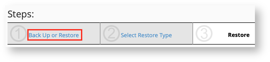 Clcik on Back Up or Restore to Return to the Start of the Backup Wizard Clcik on Back Up or Restore to Return to the Start of the Backup Wizard