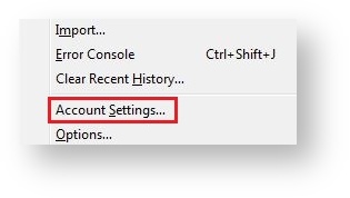 Base de conocimiento Hostdime > Changing Frequency of Checking Email in Outlook and Thunderbird > thunderbird-account-settings.jpg (Next, click on Account Settings...) Next, click on Account Settings...