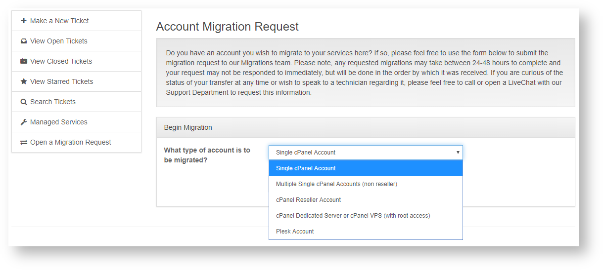 Select the Type of Accounts you Need Migrated