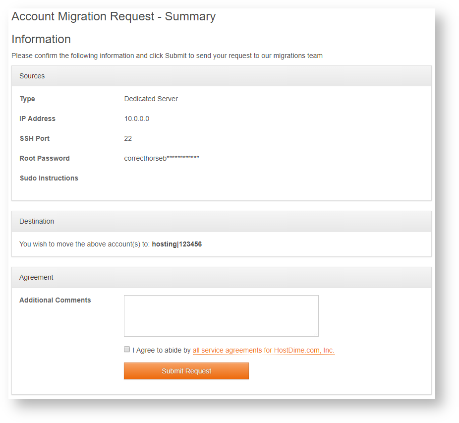 Review Your Migration Information and Submit the Request Review Your Migration Information and Submit the Request