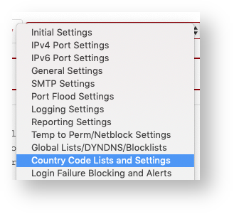 Select Country Code Lists and Settings from the Drop-Down List at the Top of the Screen