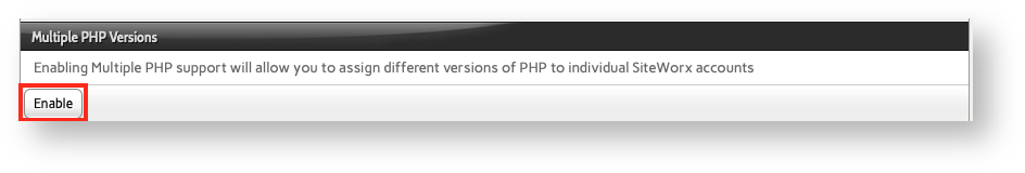 Base de conocimiento Hostdime > Enable Multiple Versions of PHP on an InterWorx Server > InterWorx Enable Multi-PHP.png (To use Multiple Versions of PHP, Click Enable in the Multiple PHP Versions Section of the Web Server Area in NodeWorx) To use Multiple Versions of PHP, Click Enable in the Multiple PHP Versions Section of the Web Server Area in NodeWorx