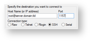 Base de conocimiento Hostdime > Connect using Putty to a Linux Server > PuTTY Login.png (Fill in your Server's Host Name and Port and Ensure the Connection Type is SSH) Fill in your Server's Host Name and Port and Ensure the Connection Type is SSH