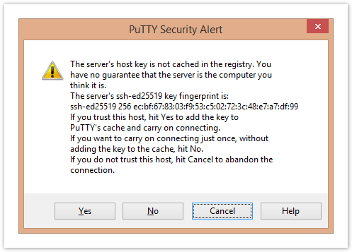 Base de conocimiento Hostdime > Connect using Putty to a Linux Server > putty_security_alert.png