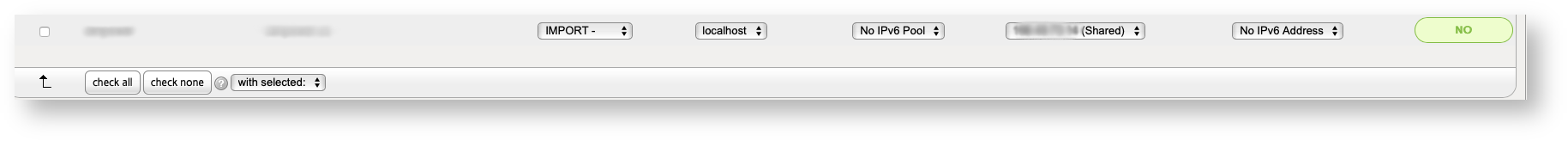 Base de conocimiento Hostdime > Migrate Accounts from Other Servers to InterWorx > InterWorx Mass Account Import Screen Submit.png (Once You've Selected Accounts to Migrate Choose Import from the With Selected Drop-Down) Once You've Selected Accounts to Migrate Choose Import from the With Selected Drop-Down