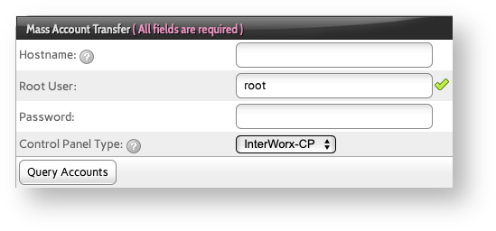 Base de conocimiento Hostdime > Migrate Accounts from Other Servers to InterWorx > InterWorx Remote InterWorx Server Credentials.png (Enter the cPanel Server Hostname or IP and custom SSH Port if Needed and the Root User Login Details) Enter the cPanel Server Hostname or IP and custom SSH Port if Needed and the Root User Login Details