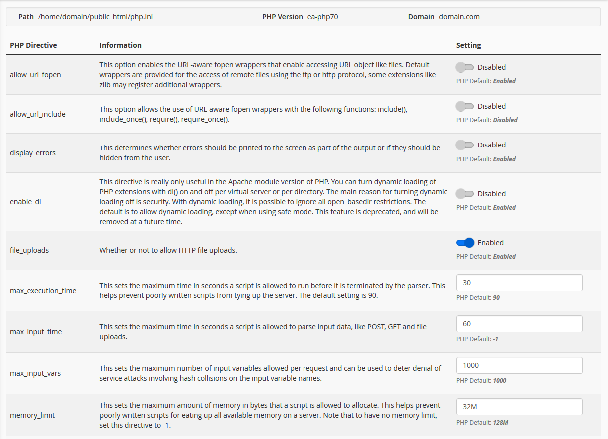Base de conocimiento Hostdime > Increasing PHP Memory Limit through MultiPHP INI Editor > Options.png