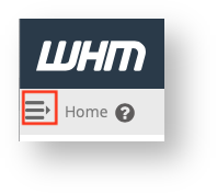 Base de conocimiento Hostdime > How to Upgrade or Update cPanel Manually > Show Sidebar in WHM.png (Expose the WHM Sidebar by Clicking on the Hamburger Menu Icon on the Top-Left) Expose the WHM Sidebar by Clicking on the Hamburger Menu Icon on the Top-Left