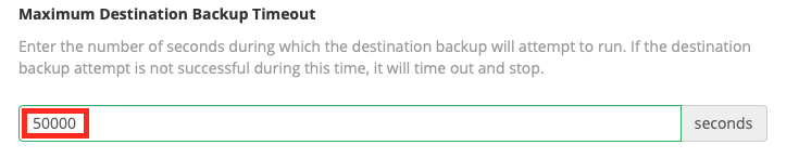 Enter the maximum number of seconds you want to have the backup system wait on the backup location to respond before giving up