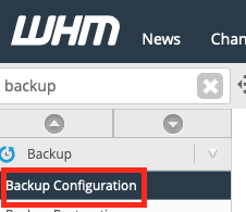 Click backup configuration in WHM sidebar