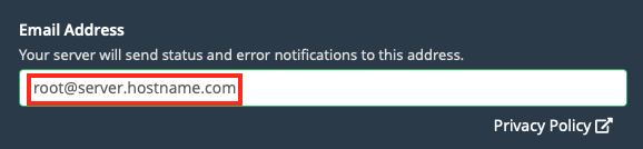 Enter your cPanel Server Contact Email Address