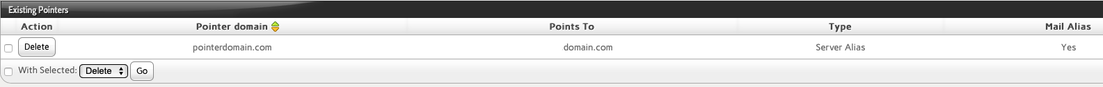 Find the Pointer Domain You Want to Remove and Click Delete and Confirm the Deletion Request
