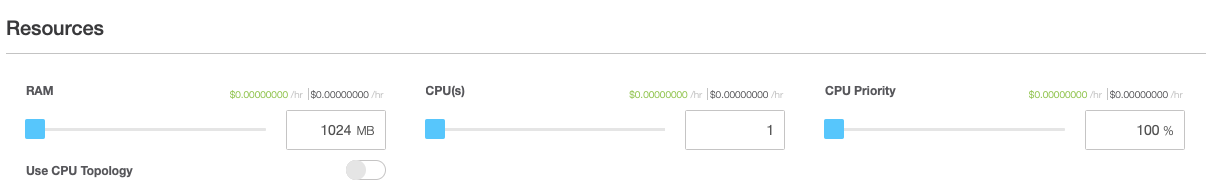 Enter the amount of RAM and CPUs you Want to Use