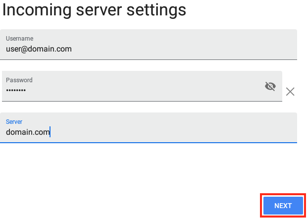 Review and Change Your Incoming Mail Settings if Needed and Tap Next