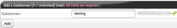 Enter the Subdomain name into the Subdomain Text Box and Click Add