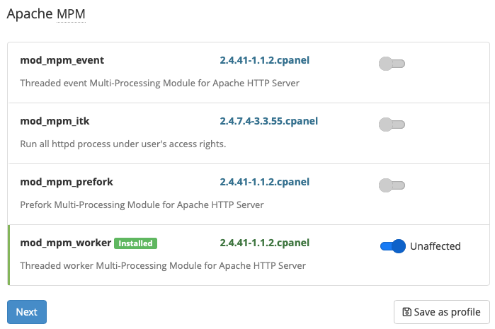 You can Choose a Different Apache Multi Processing Module if you Wish